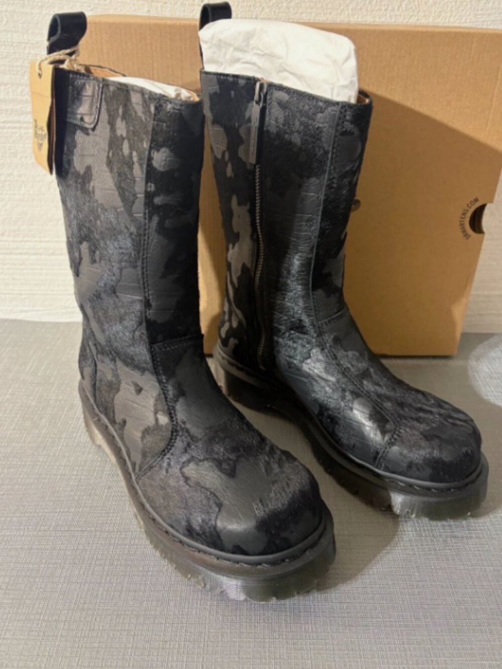 Dr. Martens REJENA Hair On Croc Emboss Leather Boots MSRP$280